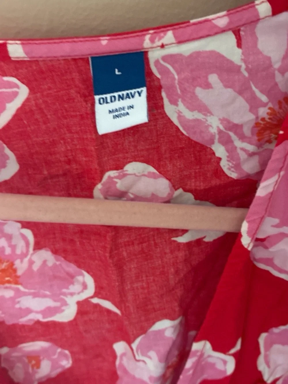 Old Navy Red Floral Wrap Blouse with Pink Flowers
